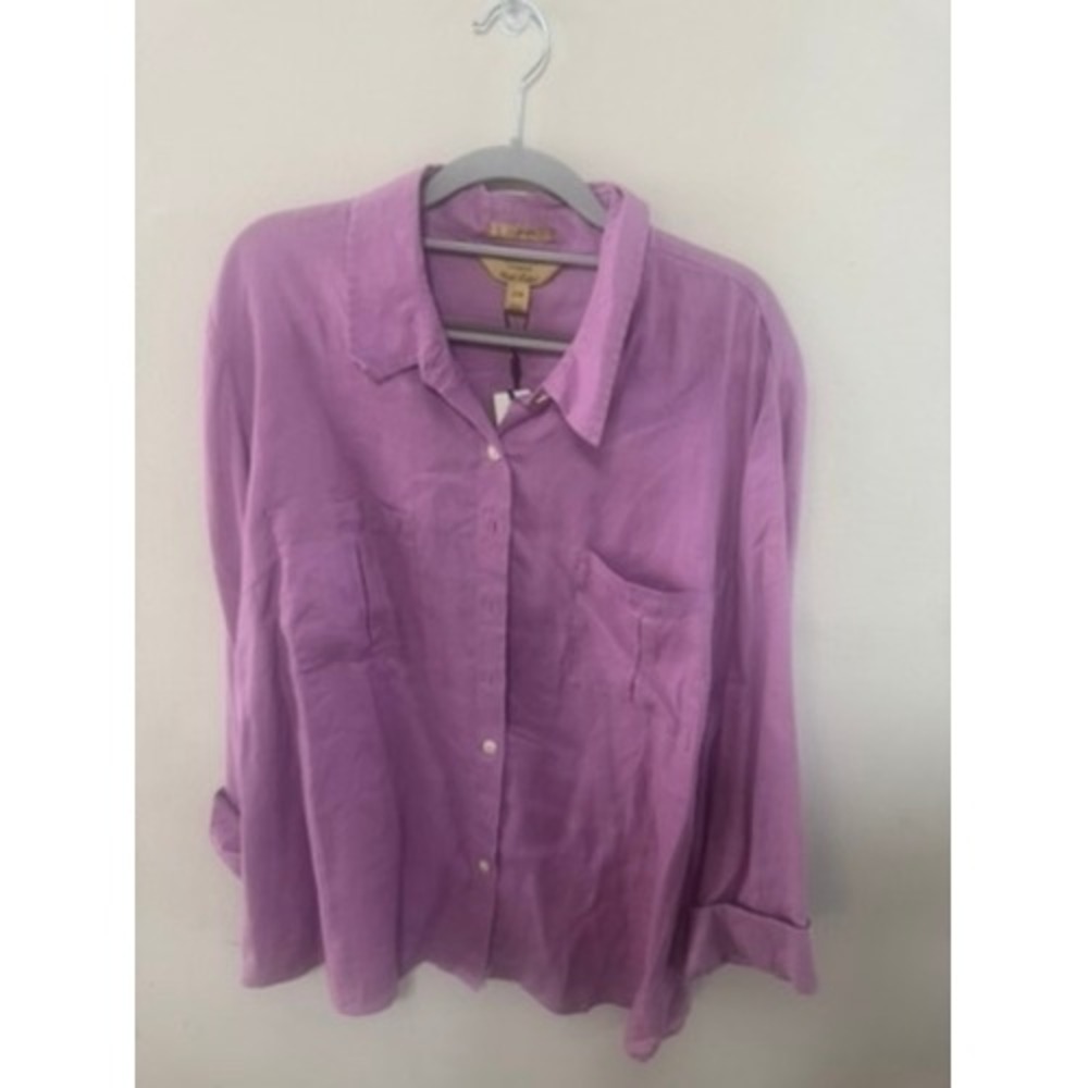 Investments Gold Label Linen Button Down Shirt Orchid Purple 22W Plus Size NWT - Picture 1 of 3